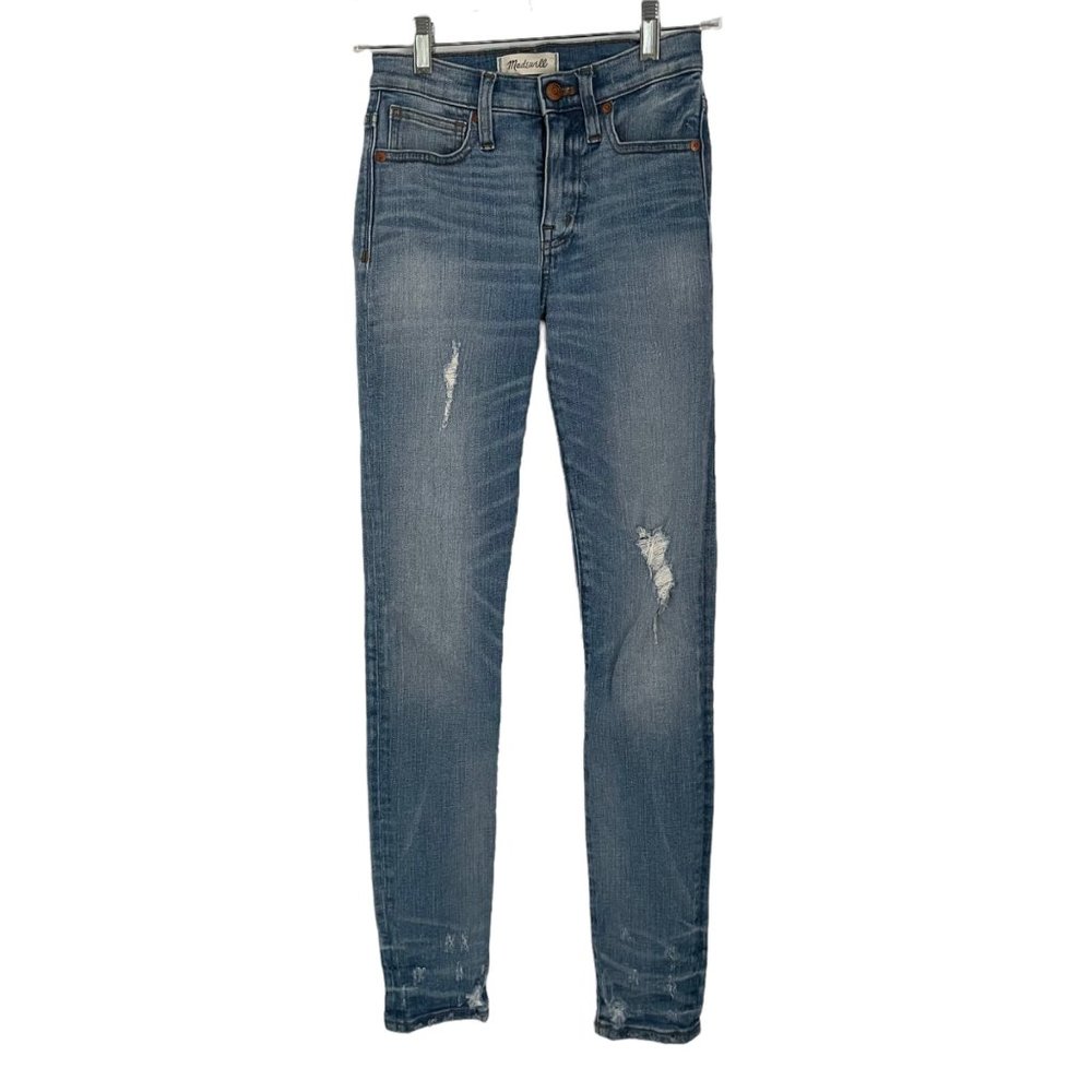 Madewell 9" High-Rise Skinny Light Wash Blue Denim Distressed Skinny Jeans 23